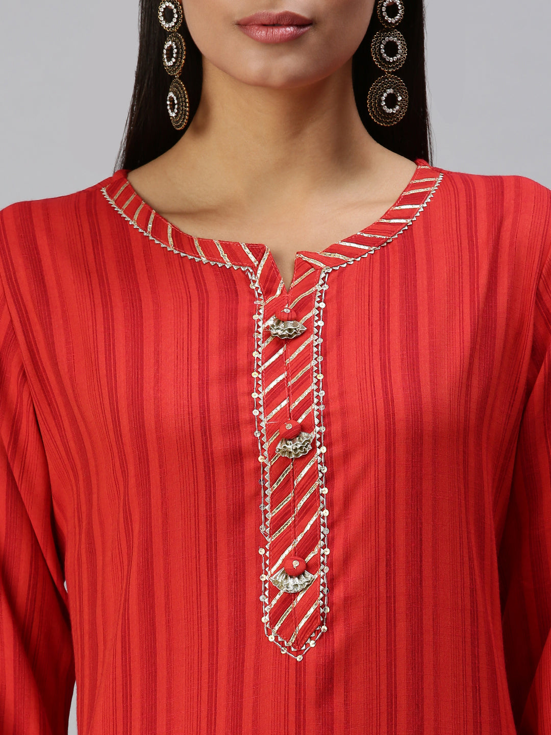 Women's Red Striped Straight Kurta