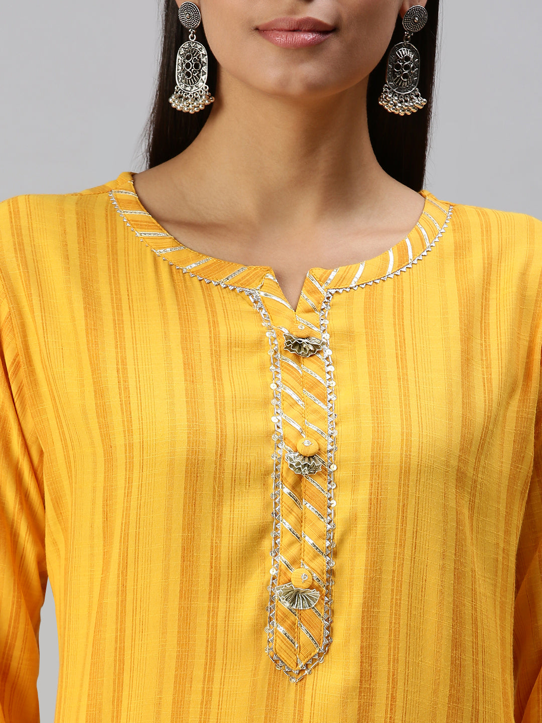 Women's Yellow Striped Straight Kurta