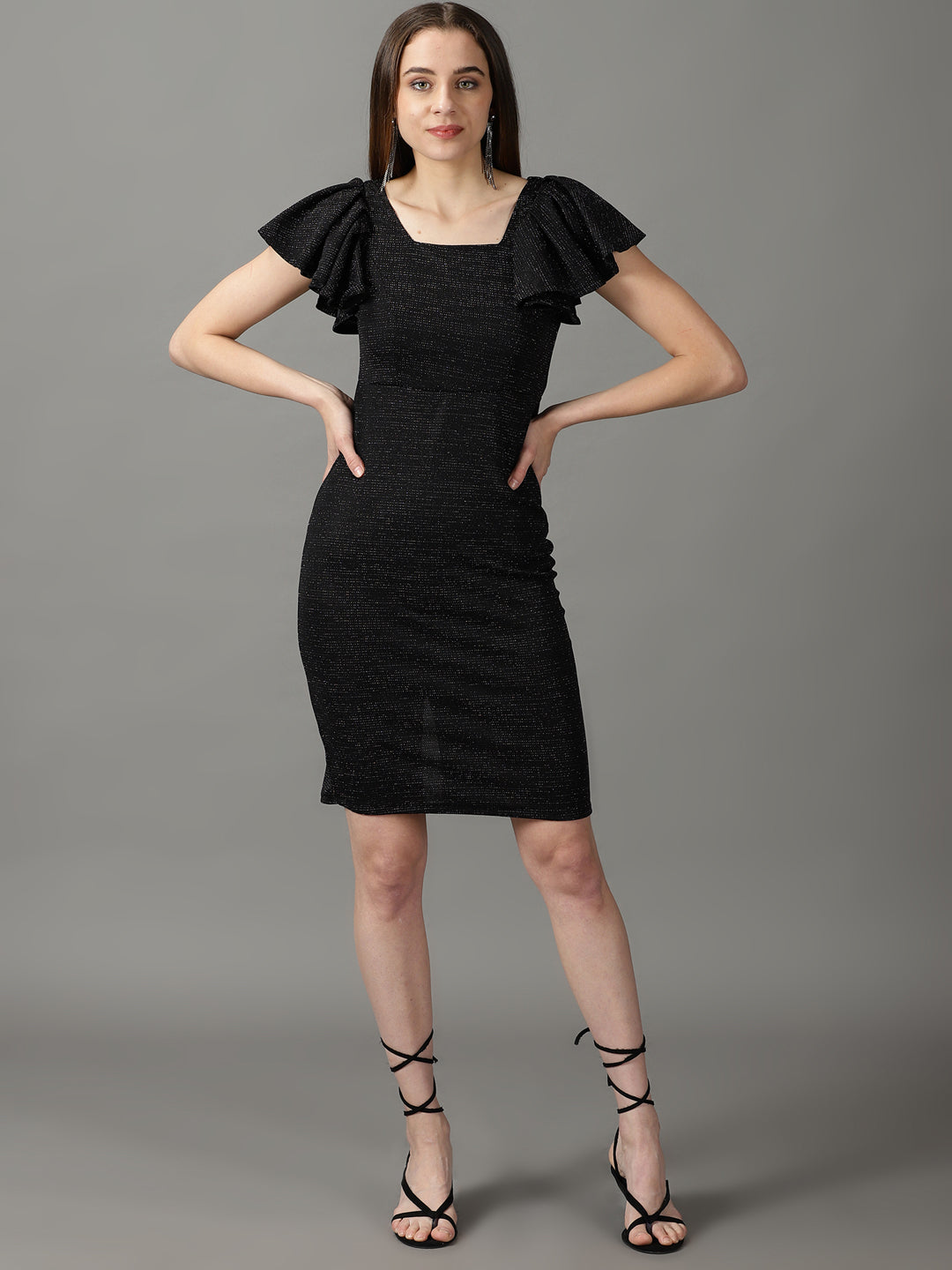 Women's Black Embellished Bodycon Dress