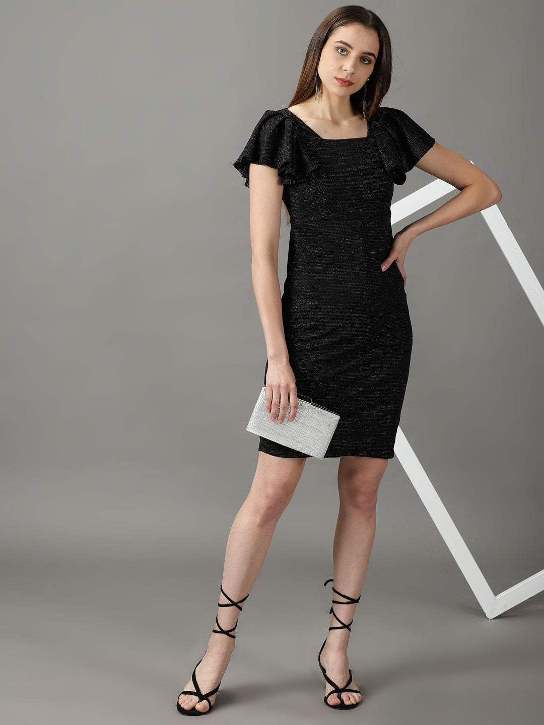 Women's Black Embellished Bodycon Dress