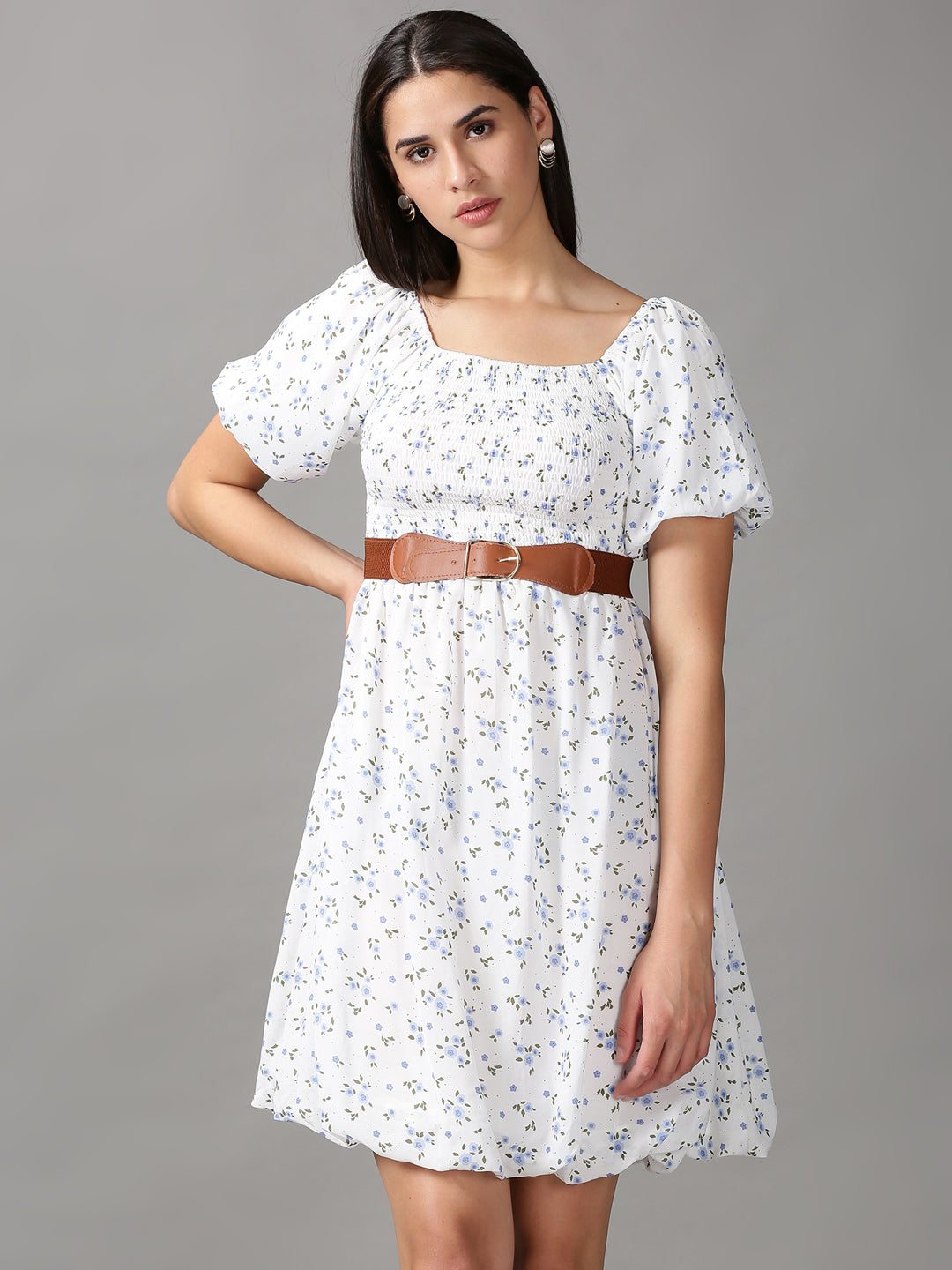 Women's White Printed Fit and Flare Dress