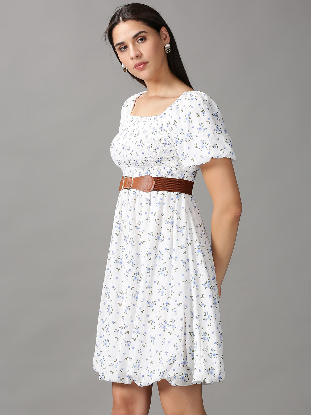 Women's White Printed Fit and Flare Dress