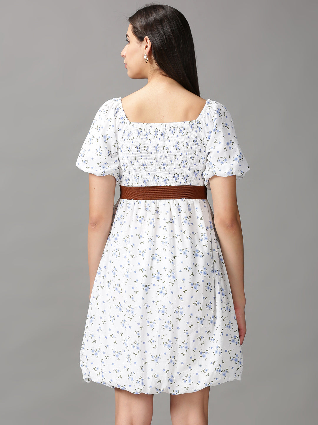 Women's White Printed Fit and Flare Dress