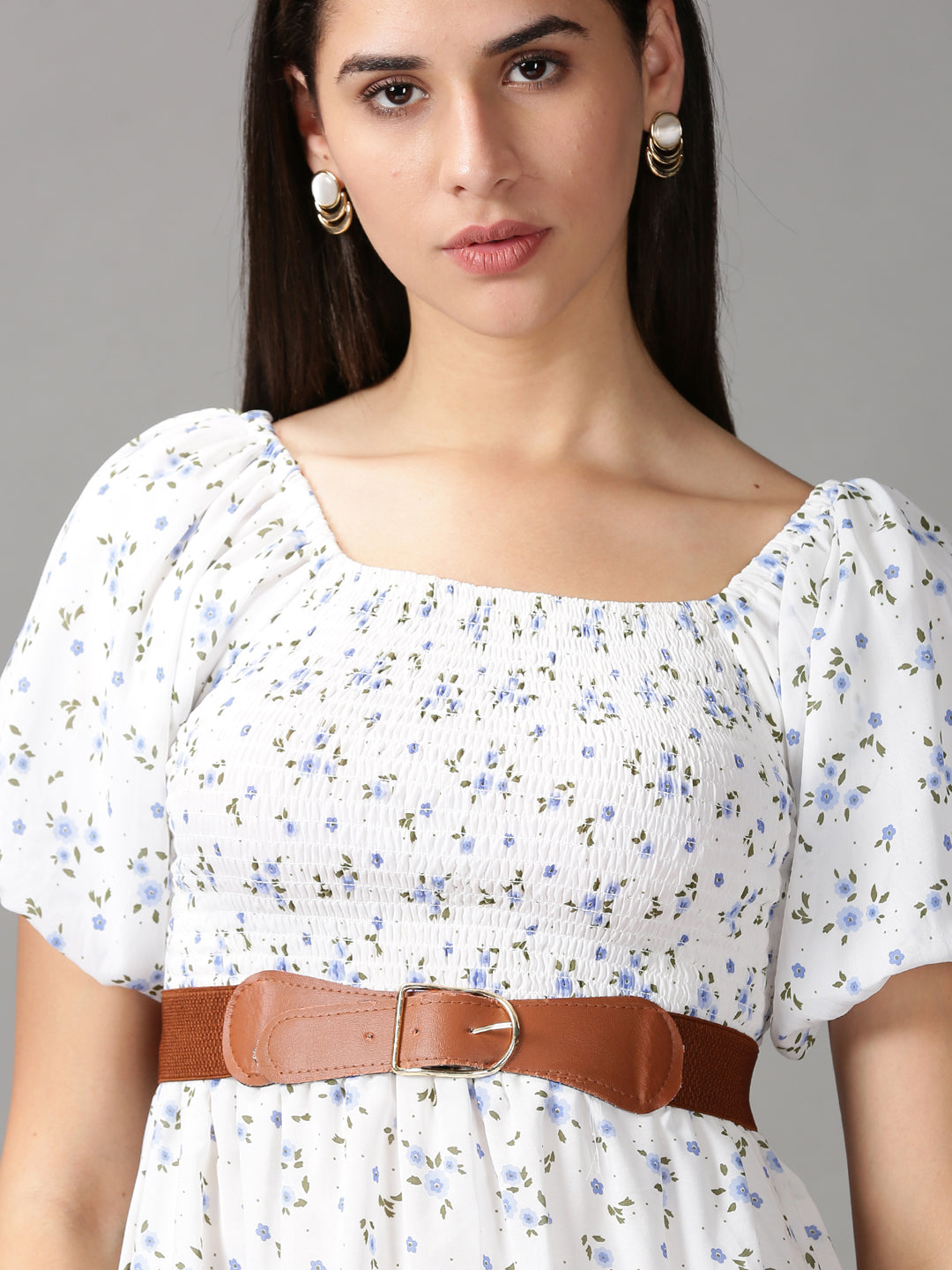 Women's White Printed Fit and Flare Dress