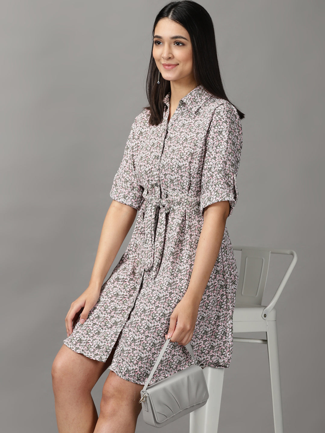 Women's Green Printed Shirt Dress