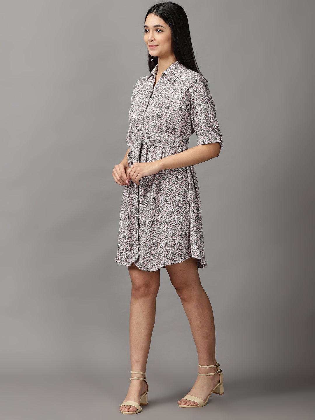 Women's Green Printed Shirt Dress