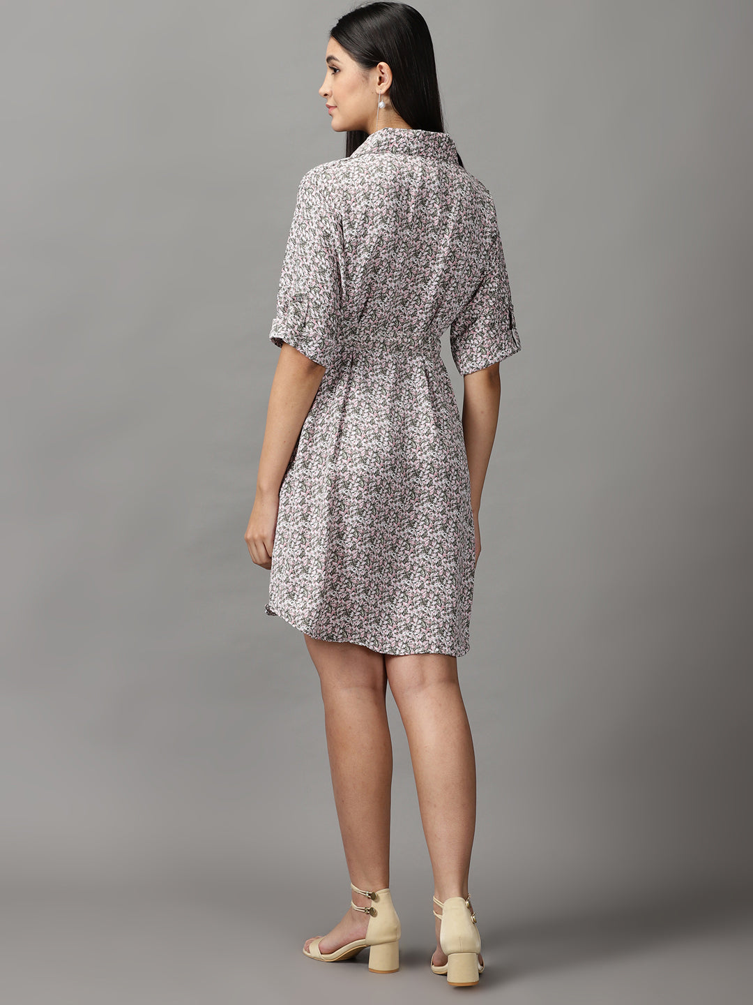 Women's Green Printed Shirt Dress