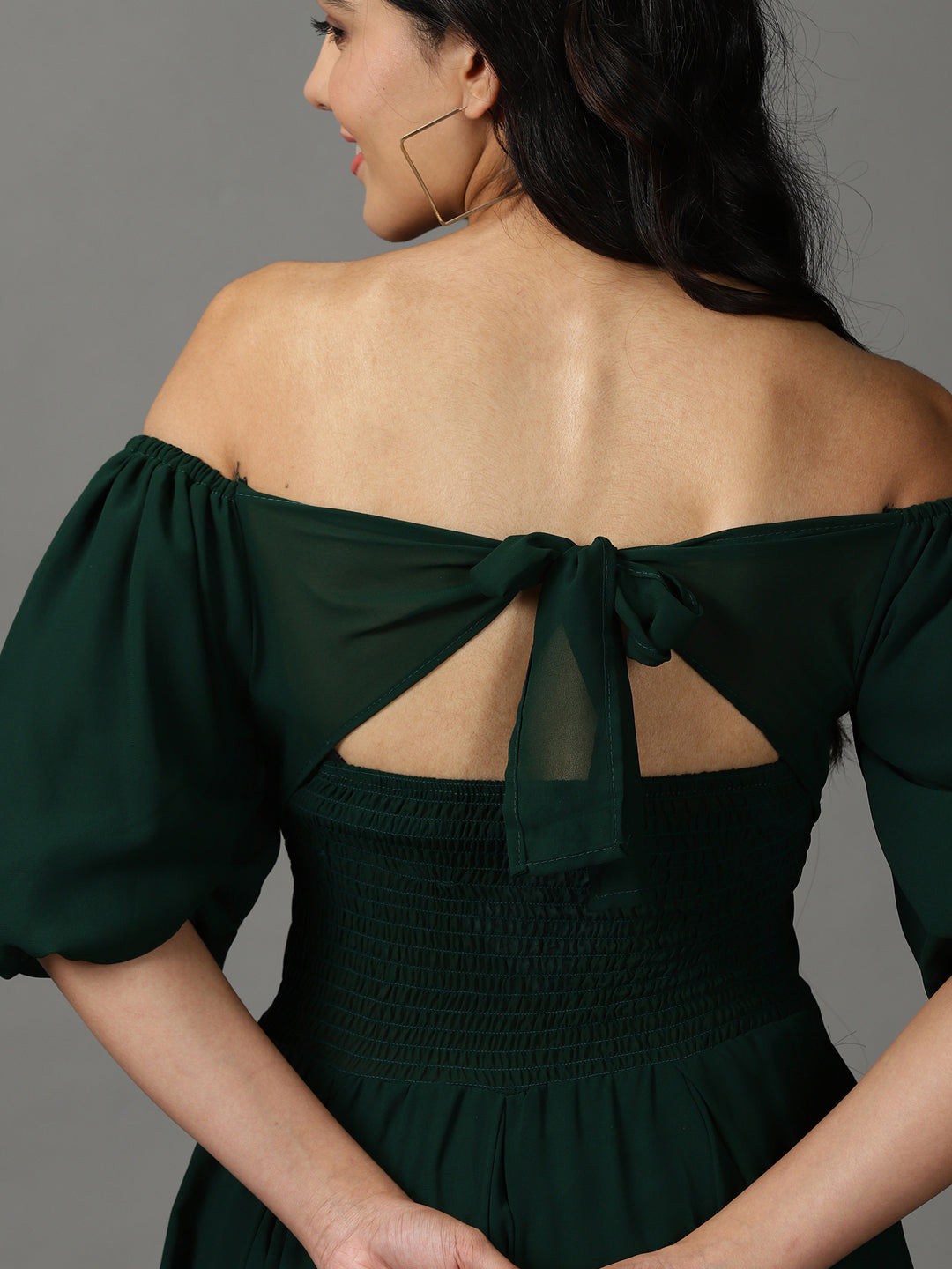 Women's Green Solid Fit and Flare Dress