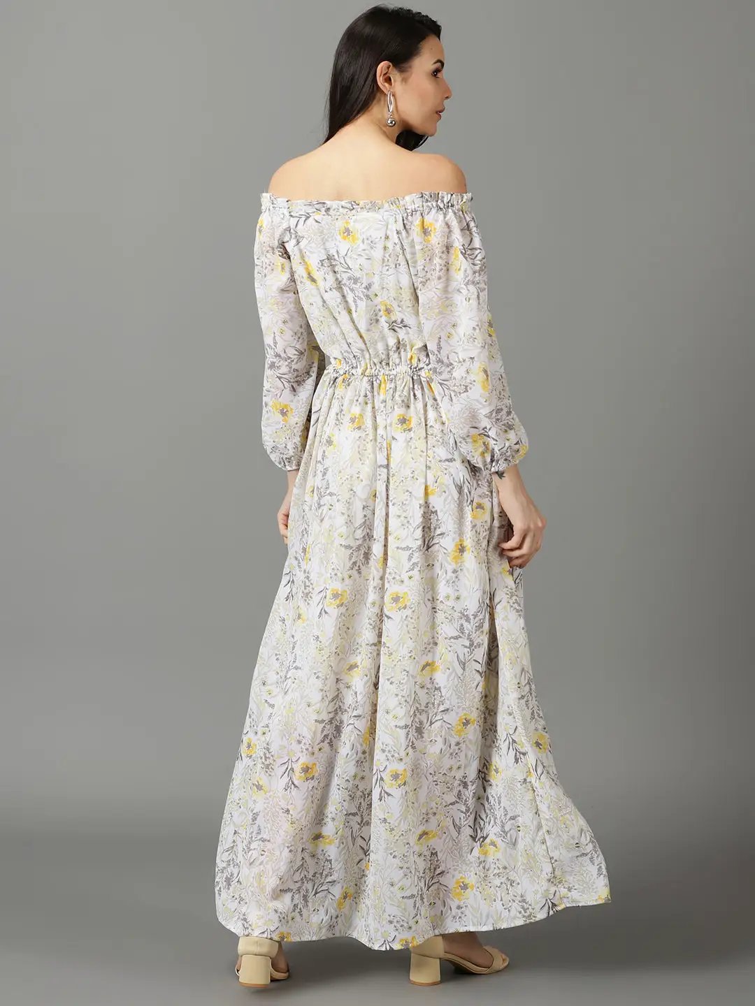 Women's Off White Printed Fit and Flare Dress