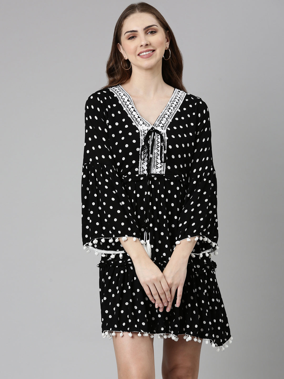 Women Black Printed Fit and Flare Dress