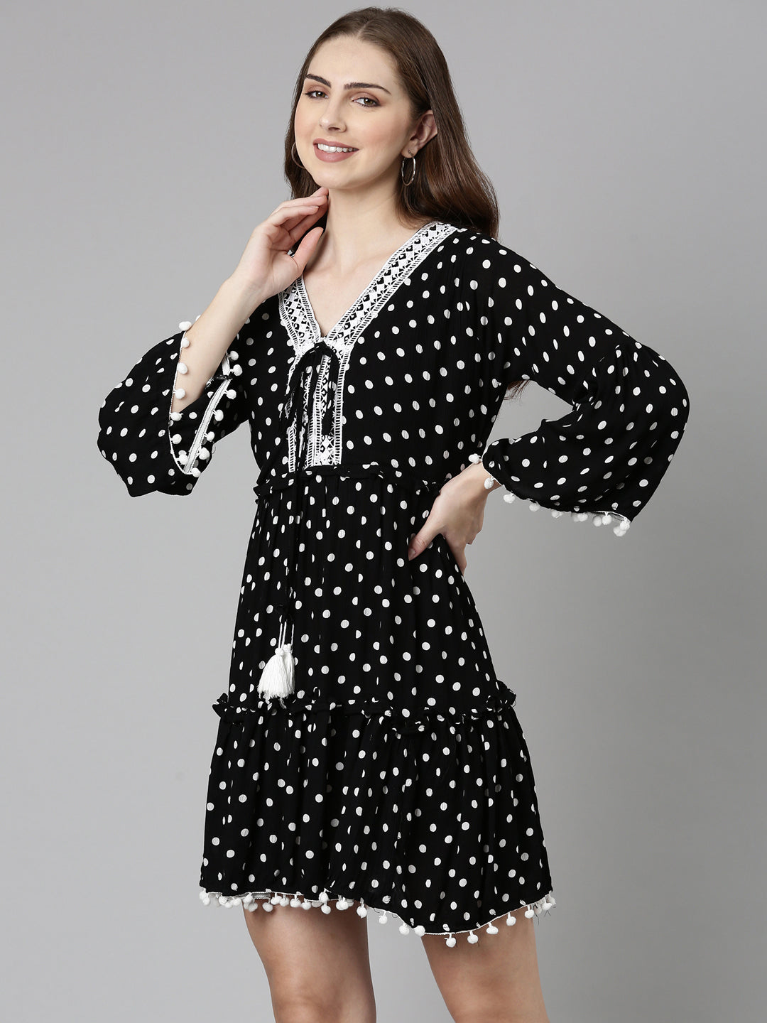 Women Black Printed Fit and Flare Dress