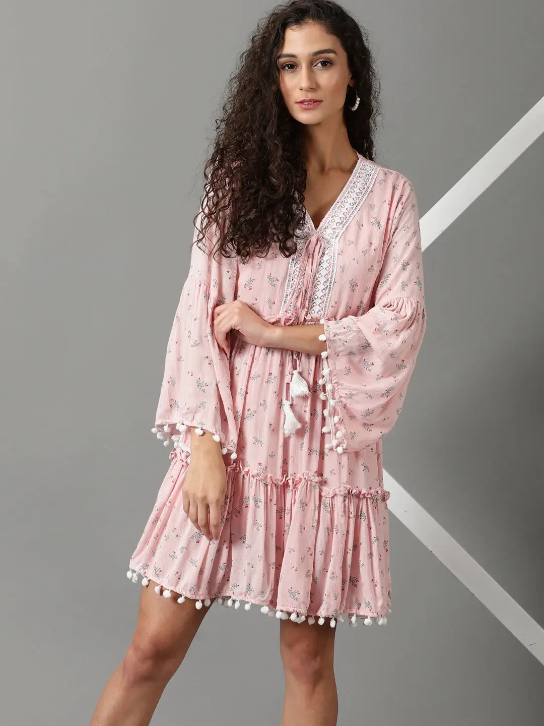 Women's Pink Printed Fit and Flare Dress