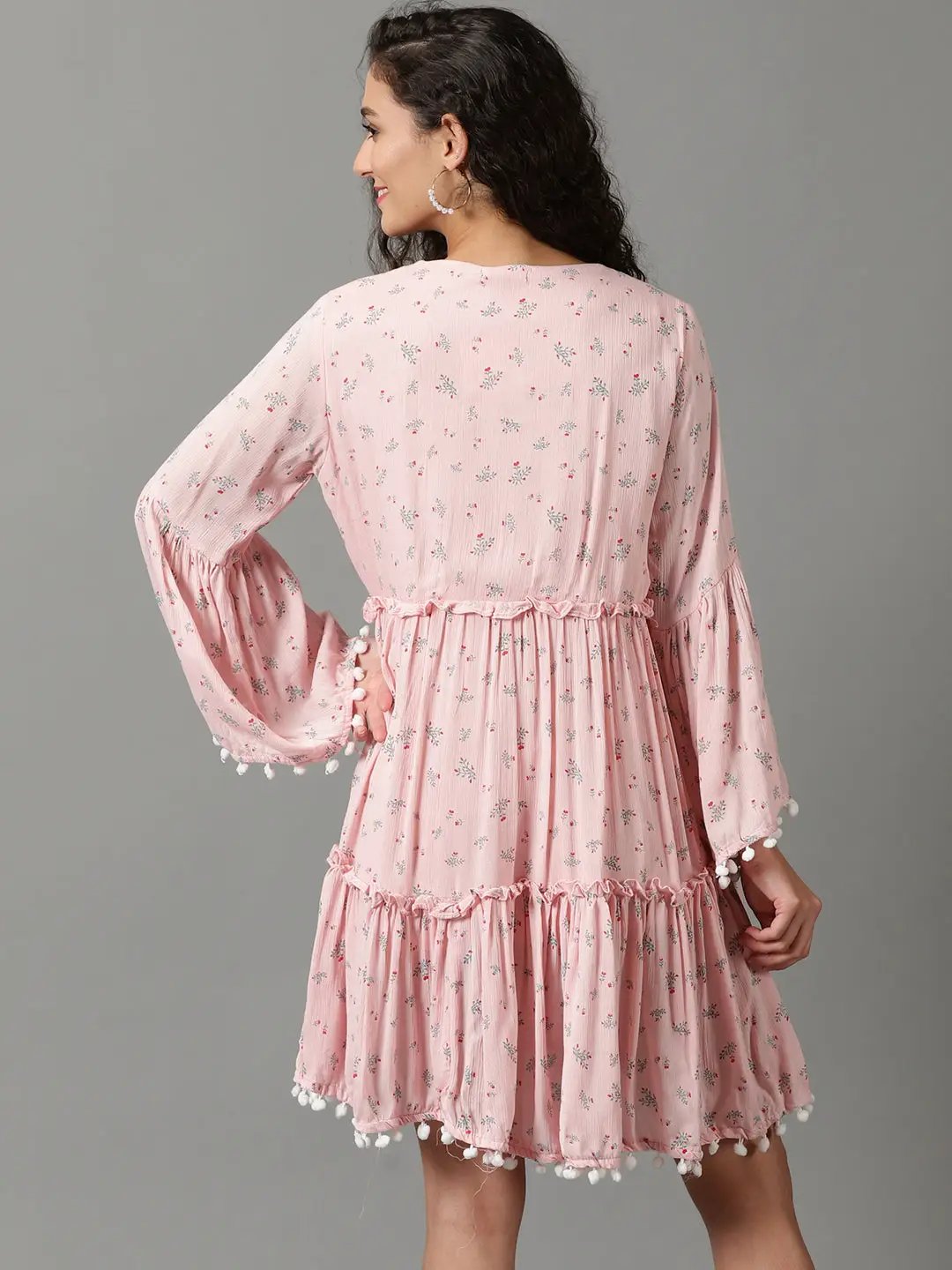 Women's Pink Printed Fit and Flare Dress