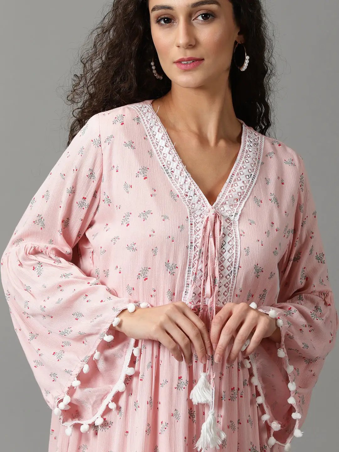Women's Pink Printed Fit and Flare Dress