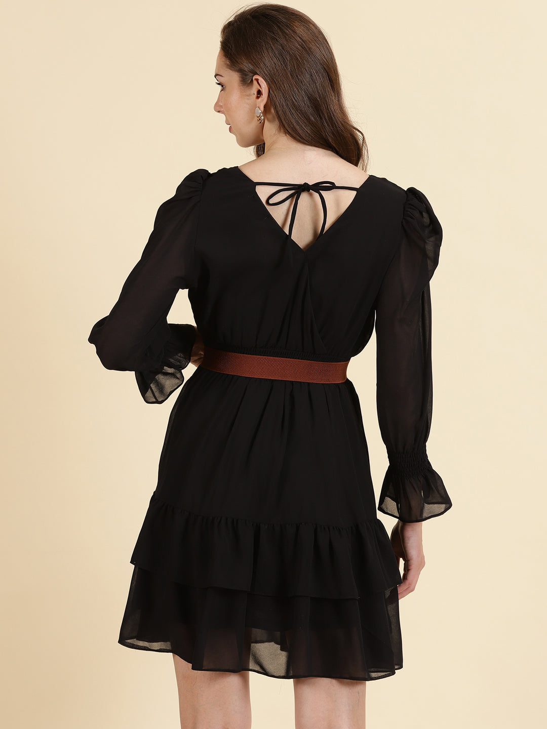 Women's Black V-Neck Fit & Flare Dress