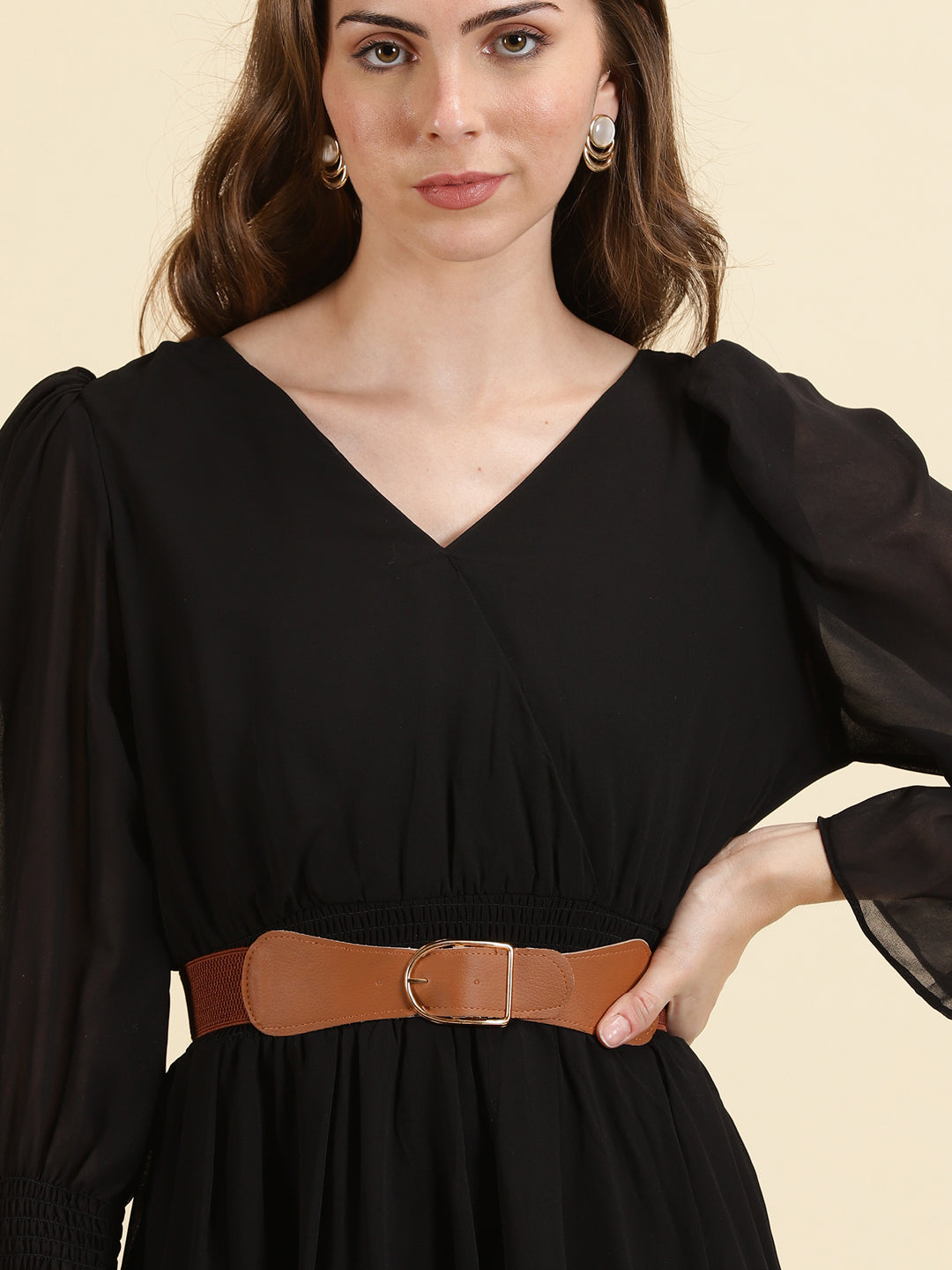 Women's Black V-Neck Fit & Flare Dress