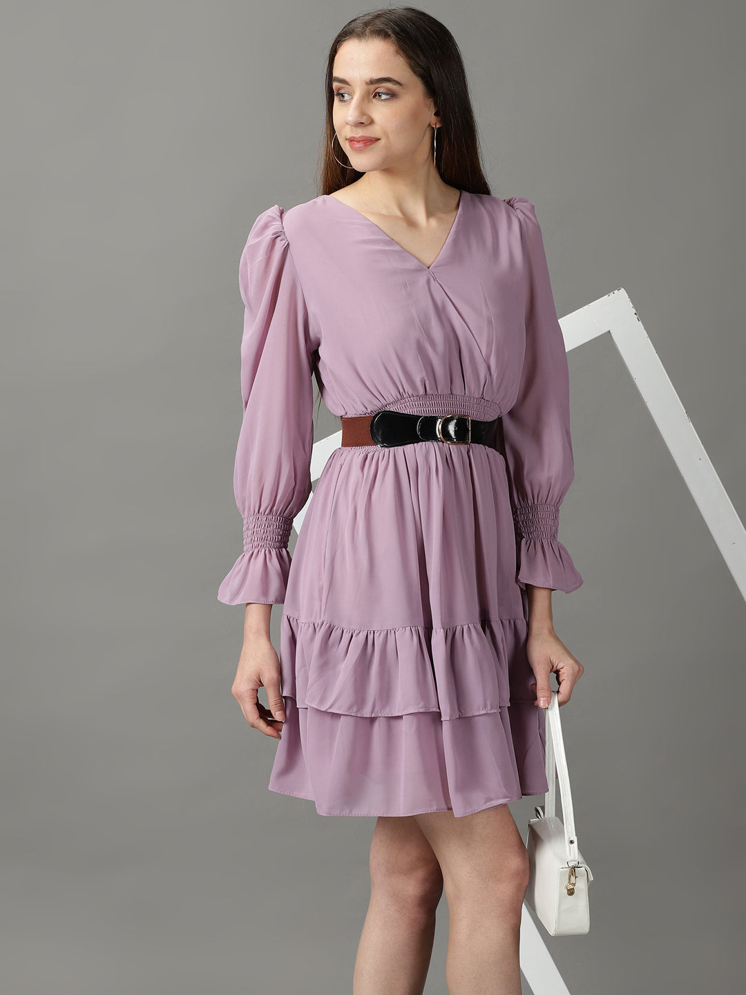 Women's Lavender Solid Fit and Flare Dress