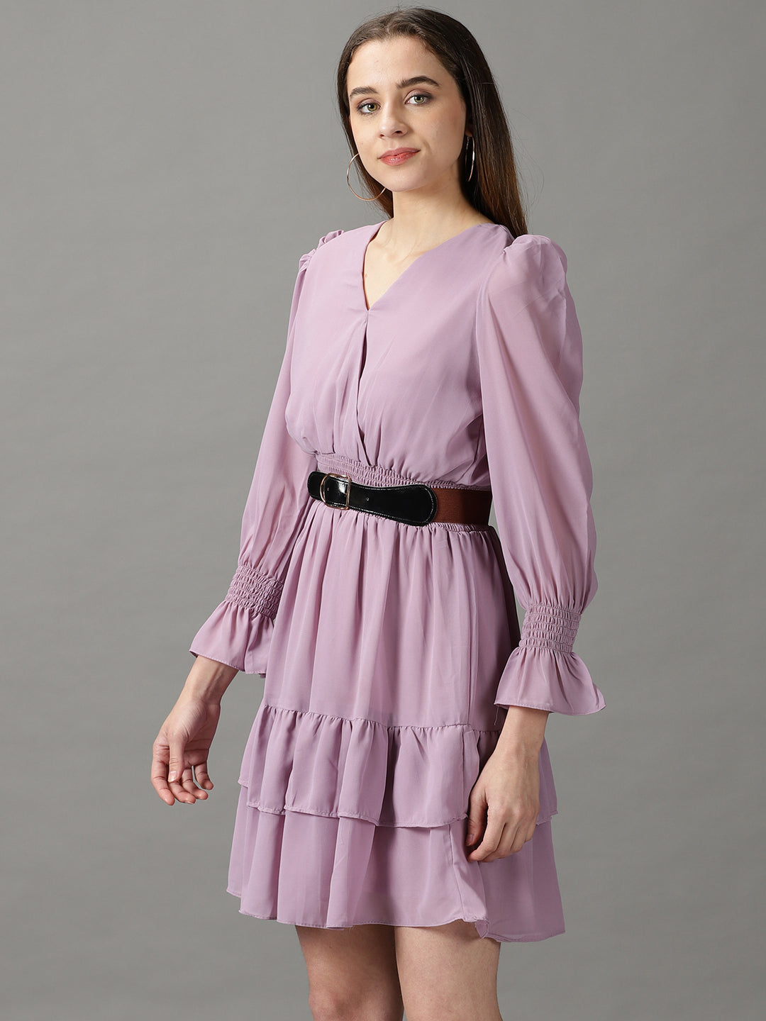 Women's Lavender Solid Fit and Flare Dress