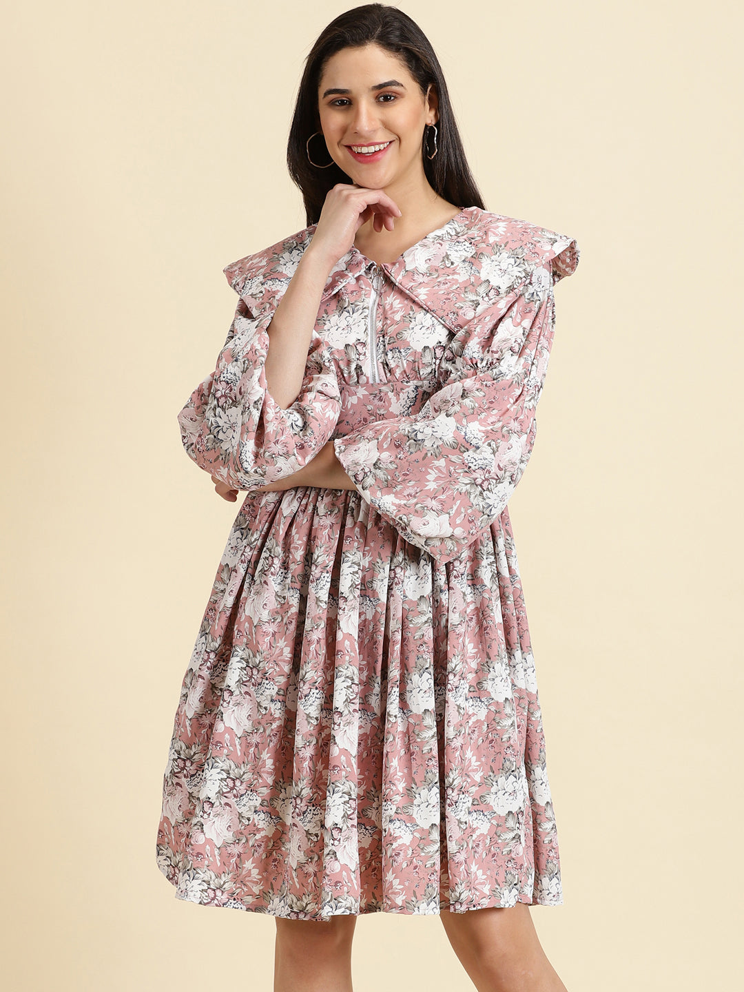 Women's Mauve Printed Fit and Flare Dress