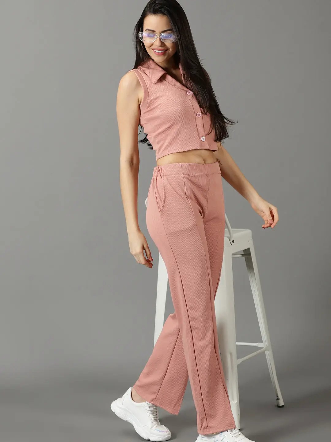 Women's Peach Solid Co-Ords Set