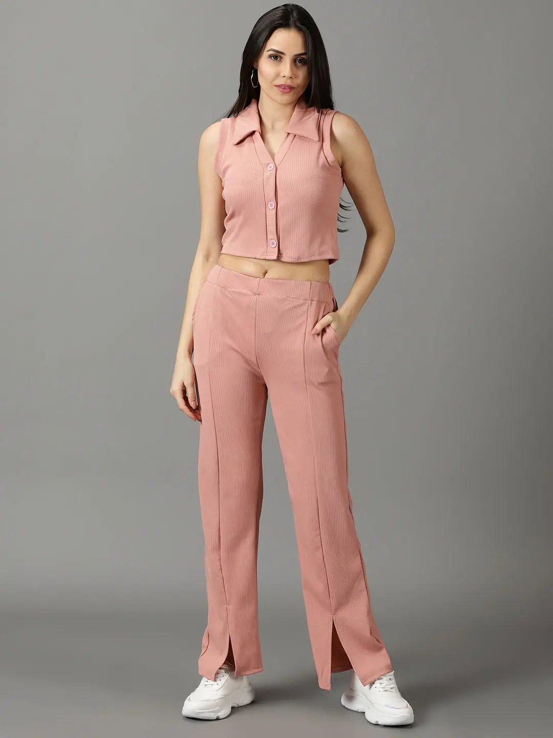 Women's Peach Solid Co-Ords Set