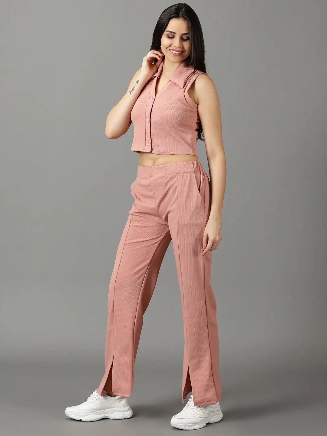 Women's Peach Solid Co-Ords Set