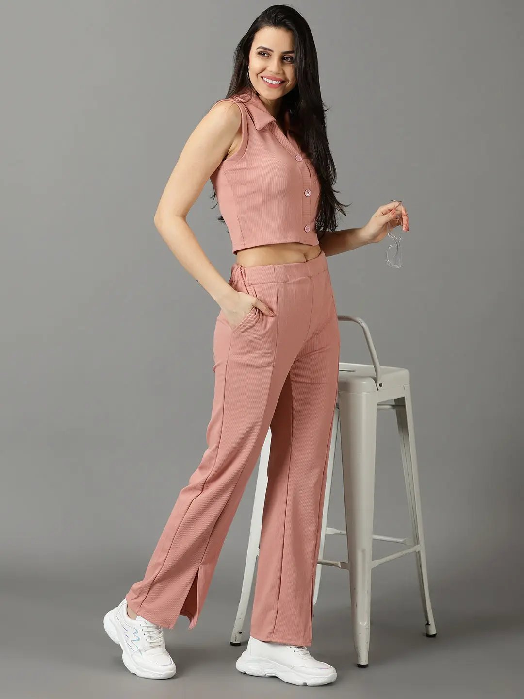 Women's Peach Solid Co-Ords Set