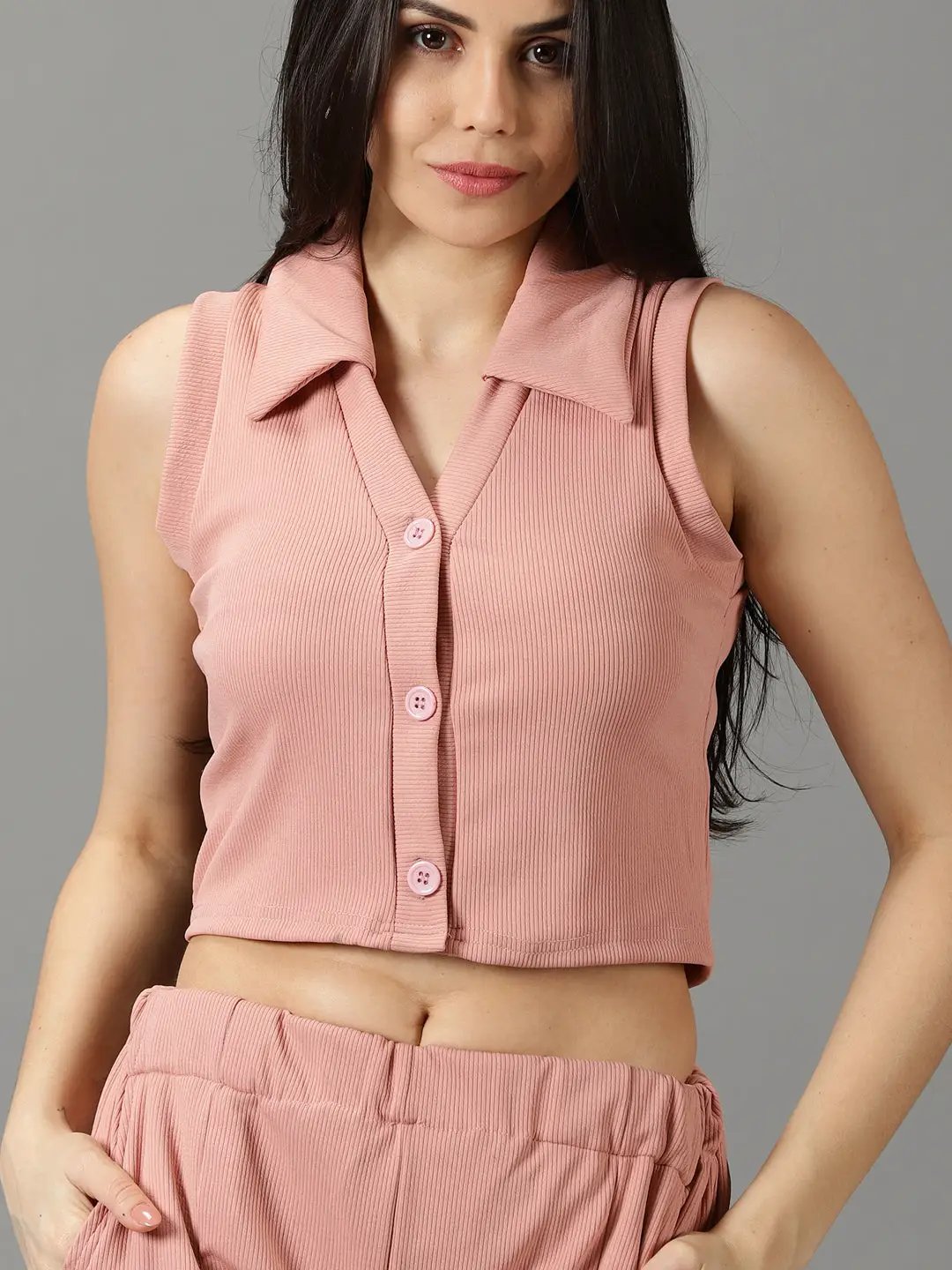 Women's Peach Solid Co-Ords Set