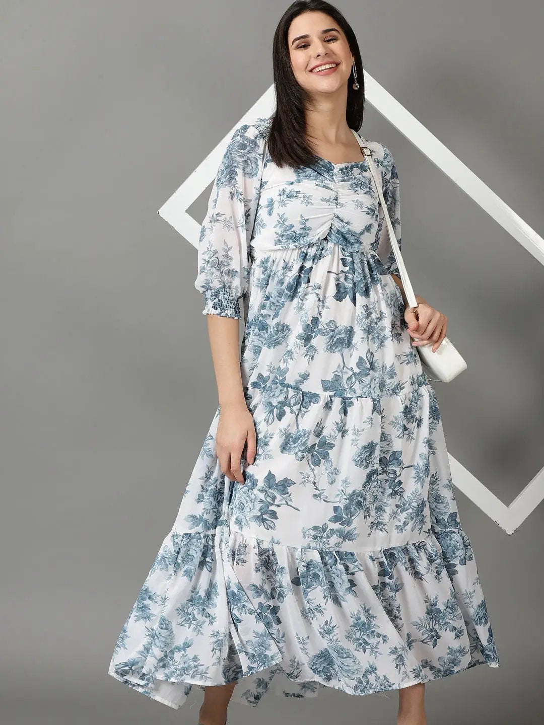 Women's White Printed Fit and Flare Dress