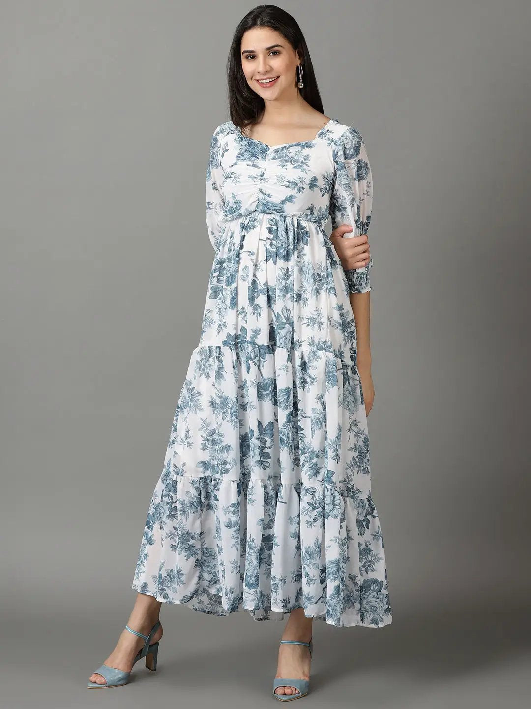 Women's White Printed Fit and Flare Dress