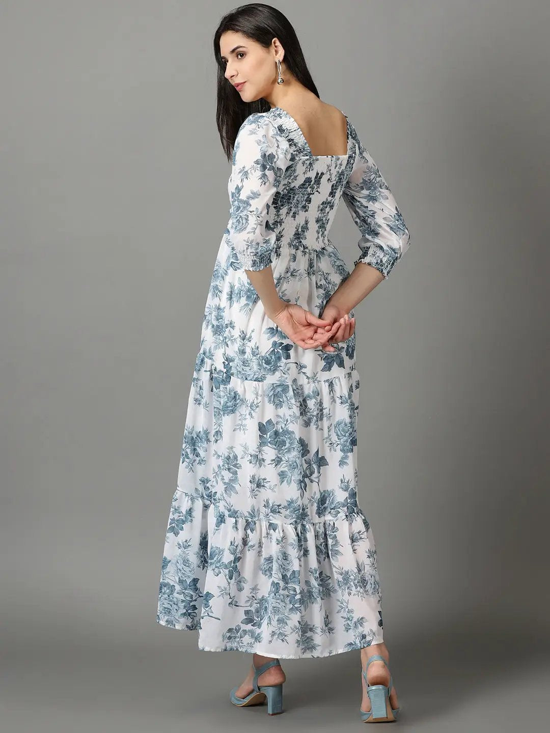 Women's White Printed Fit and Flare Dress