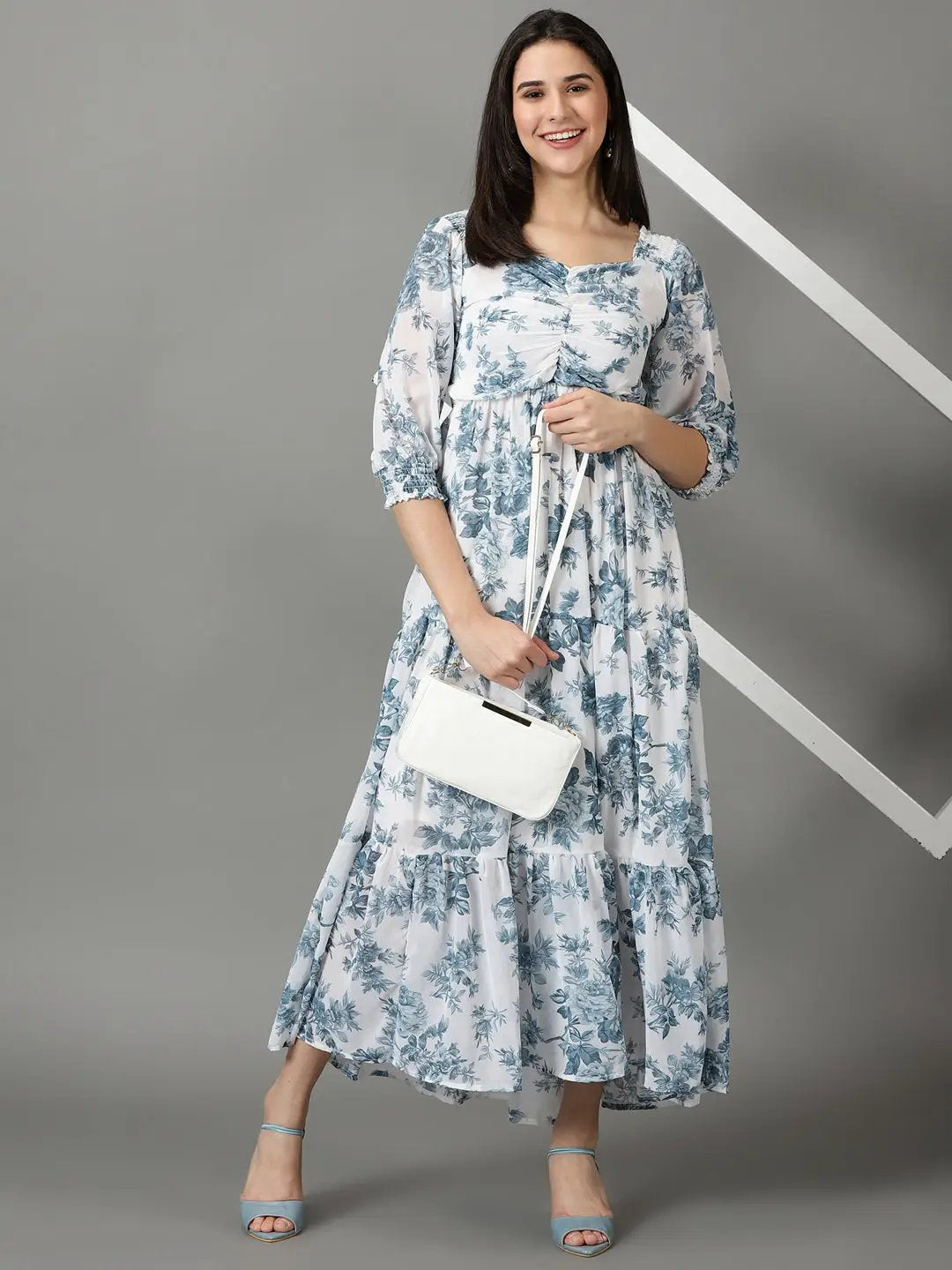 Women's White Printed Fit and Flare Dress