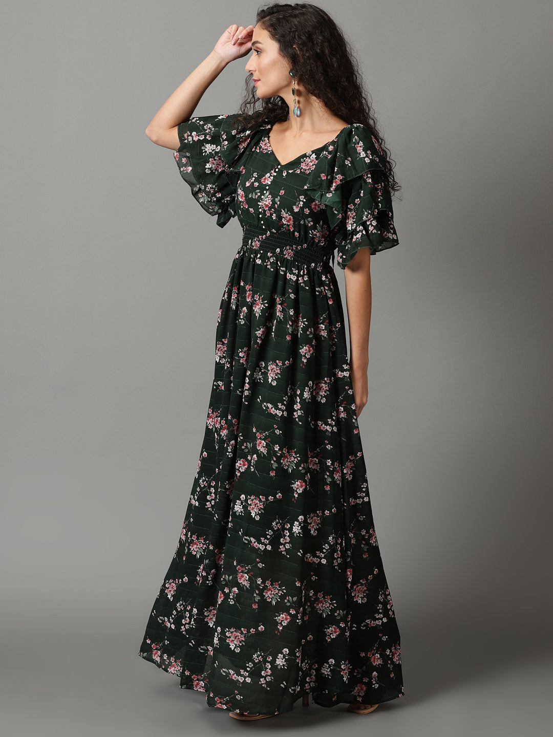 Women's Green Solid Fit and Flare Dress