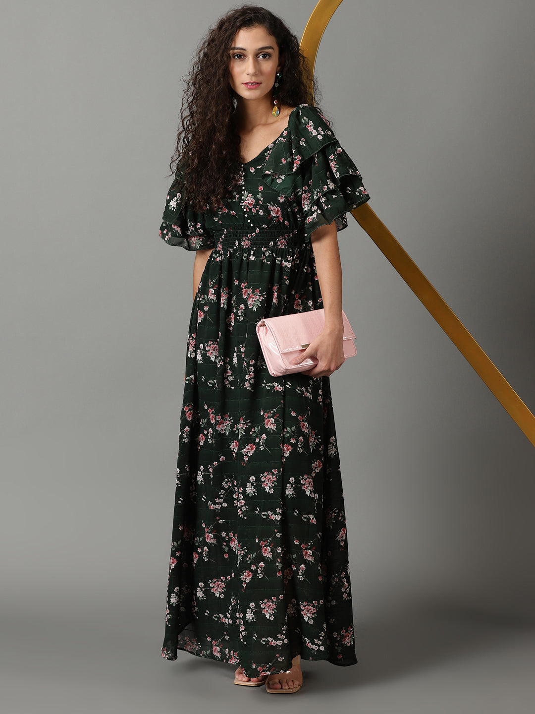 Women's Green Solid Fit and Flare Dress