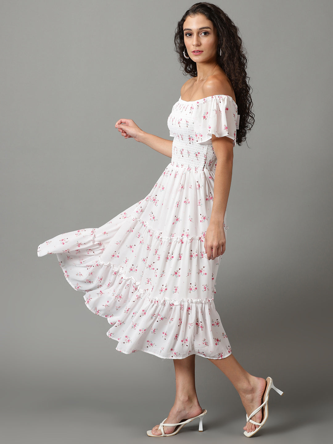 Women's White Printed Fit and Flare Dress