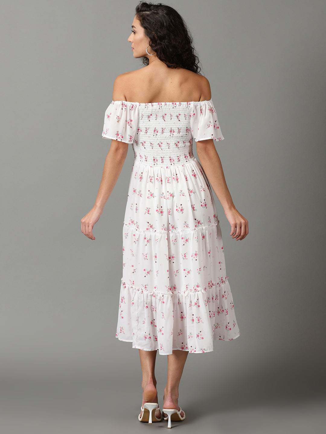 Women's White Printed Fit and Flare Dress
