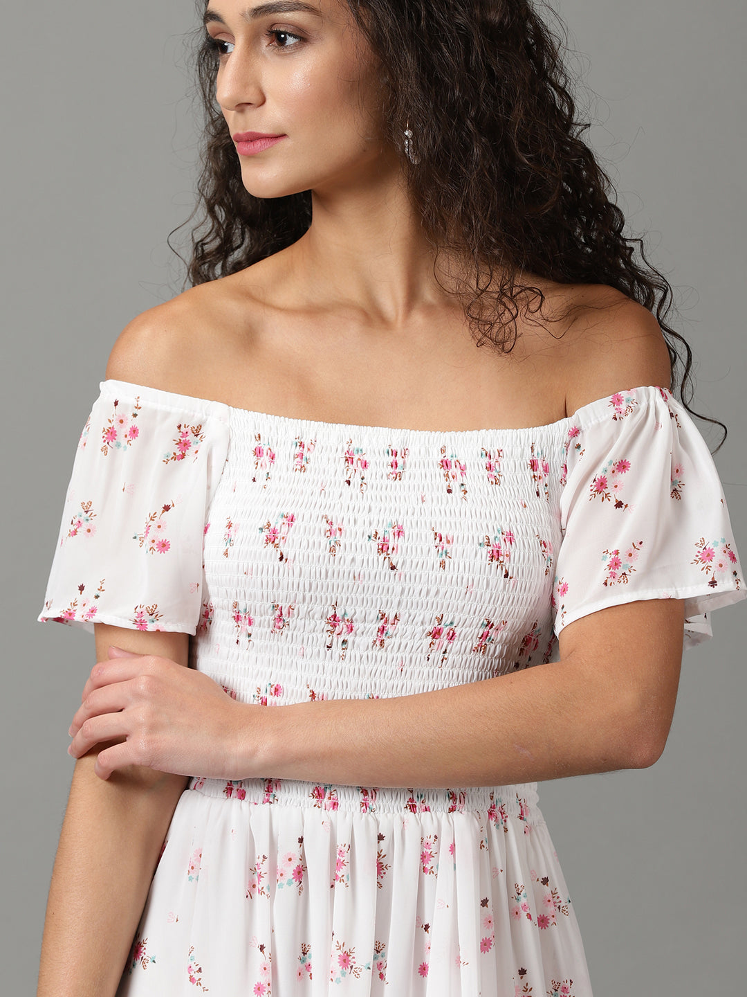Women's White Printed Fit and Flare Dress