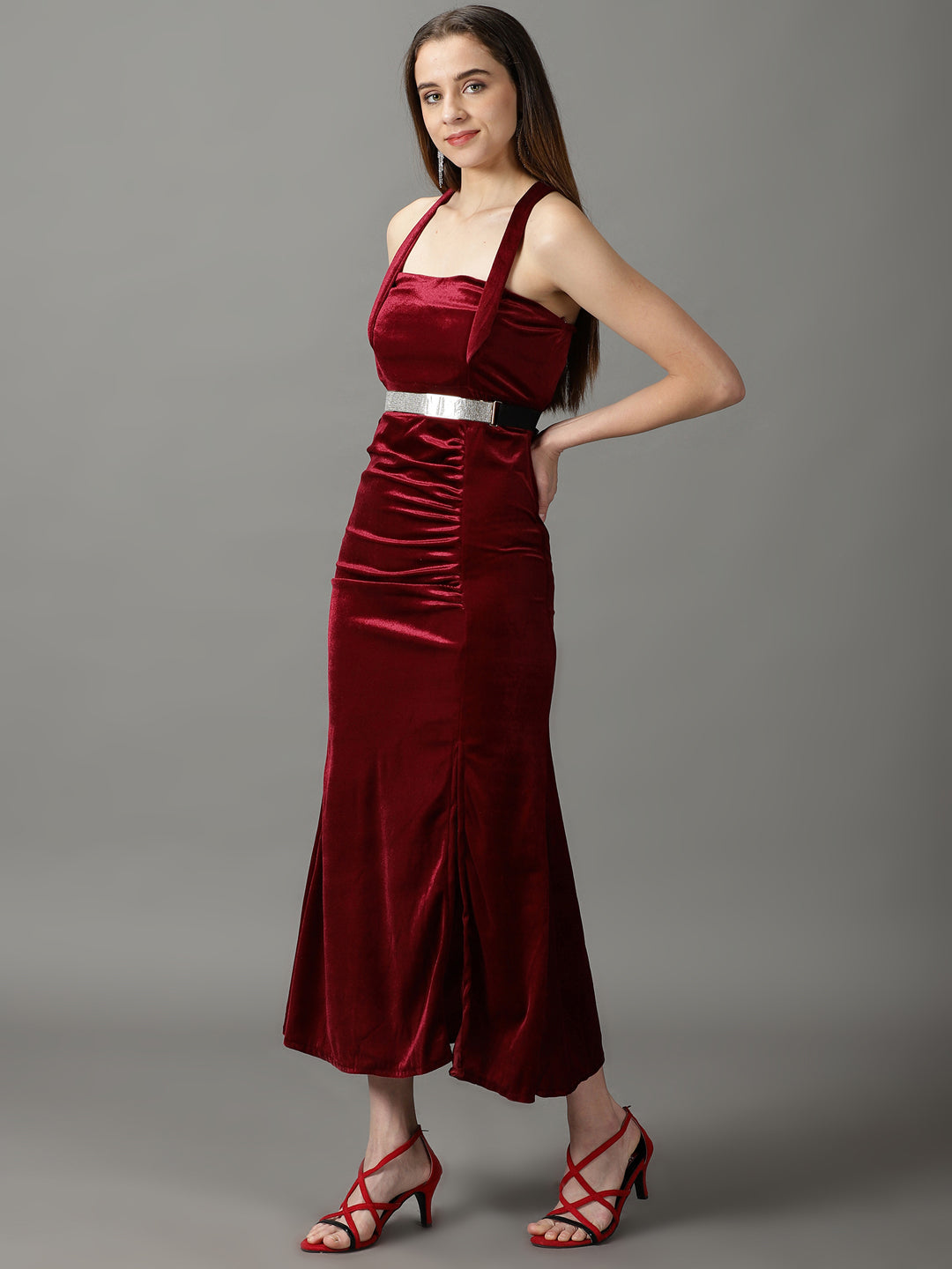 Women's Maroon Solid Bodycon Dress