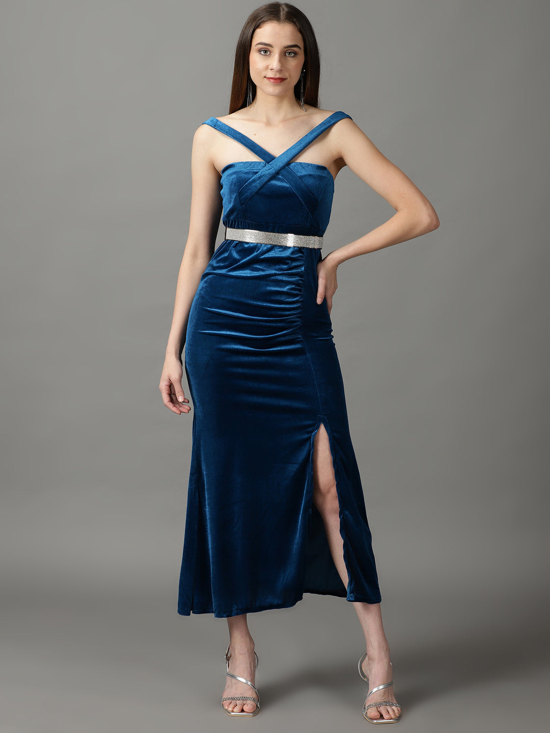 Women's Teal Solid Bodycon Dress