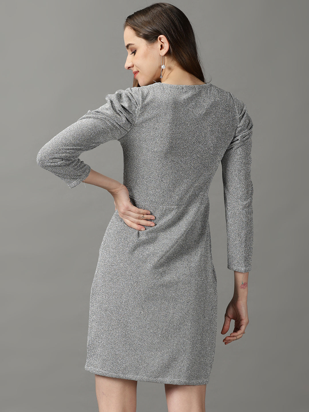 Women's Silver Embellished Wrap Dress