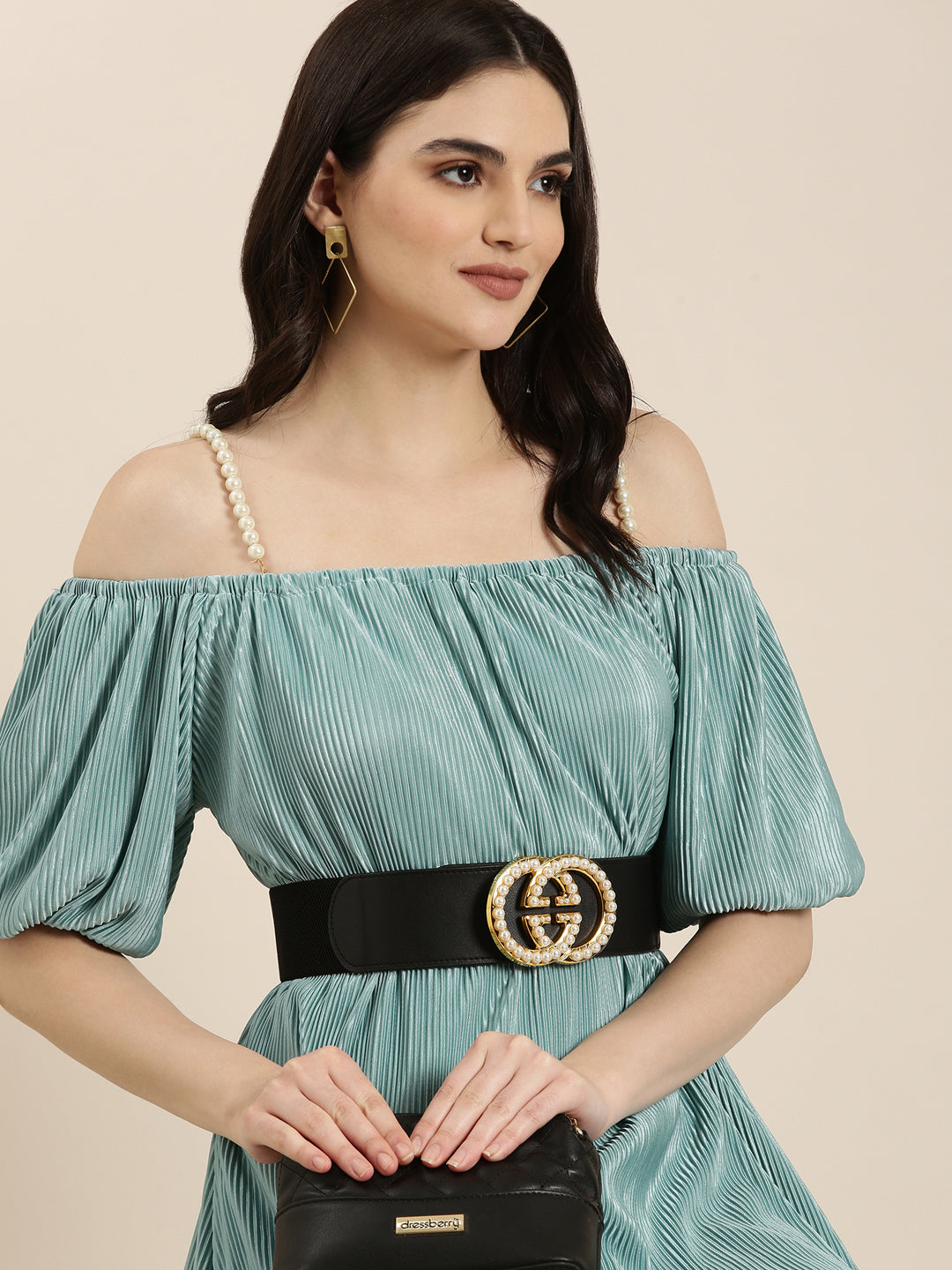 Women's Sea Green Solid Fit and Flare Dress