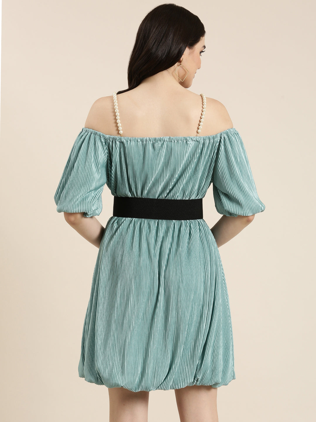 Women's Sea Green Solid Fit and Flare Dress