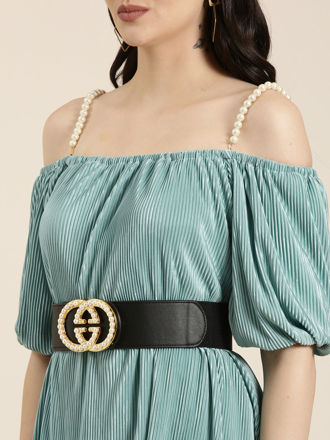 Women's Sea Green Solid Fit and Flare Dress