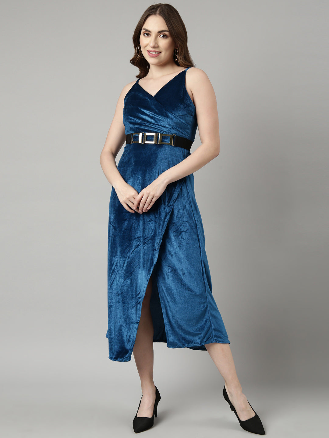 Women Blue Solid A-Line Dress