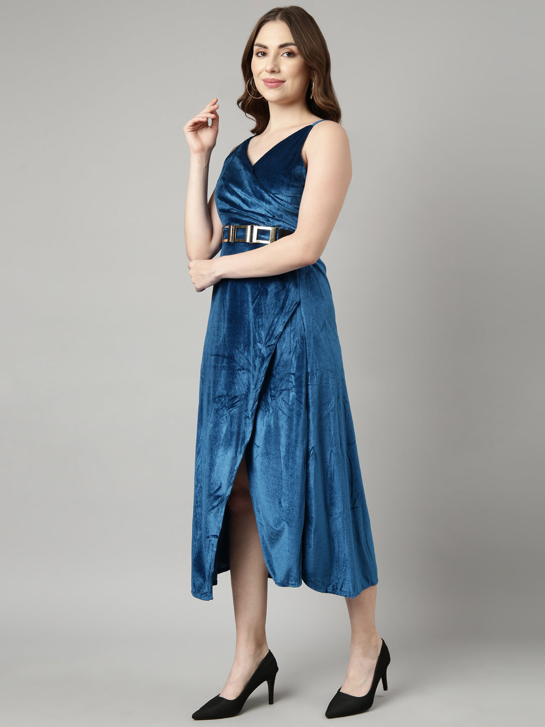 Women Blue Solid A-Line Dress