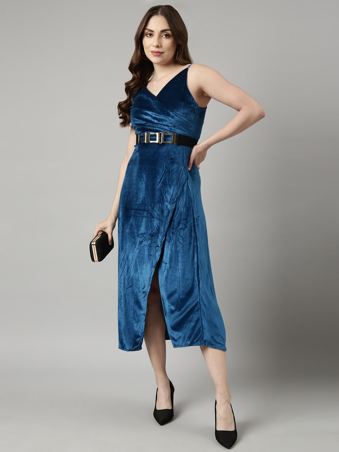 Women Blue Solid A-Line Dress