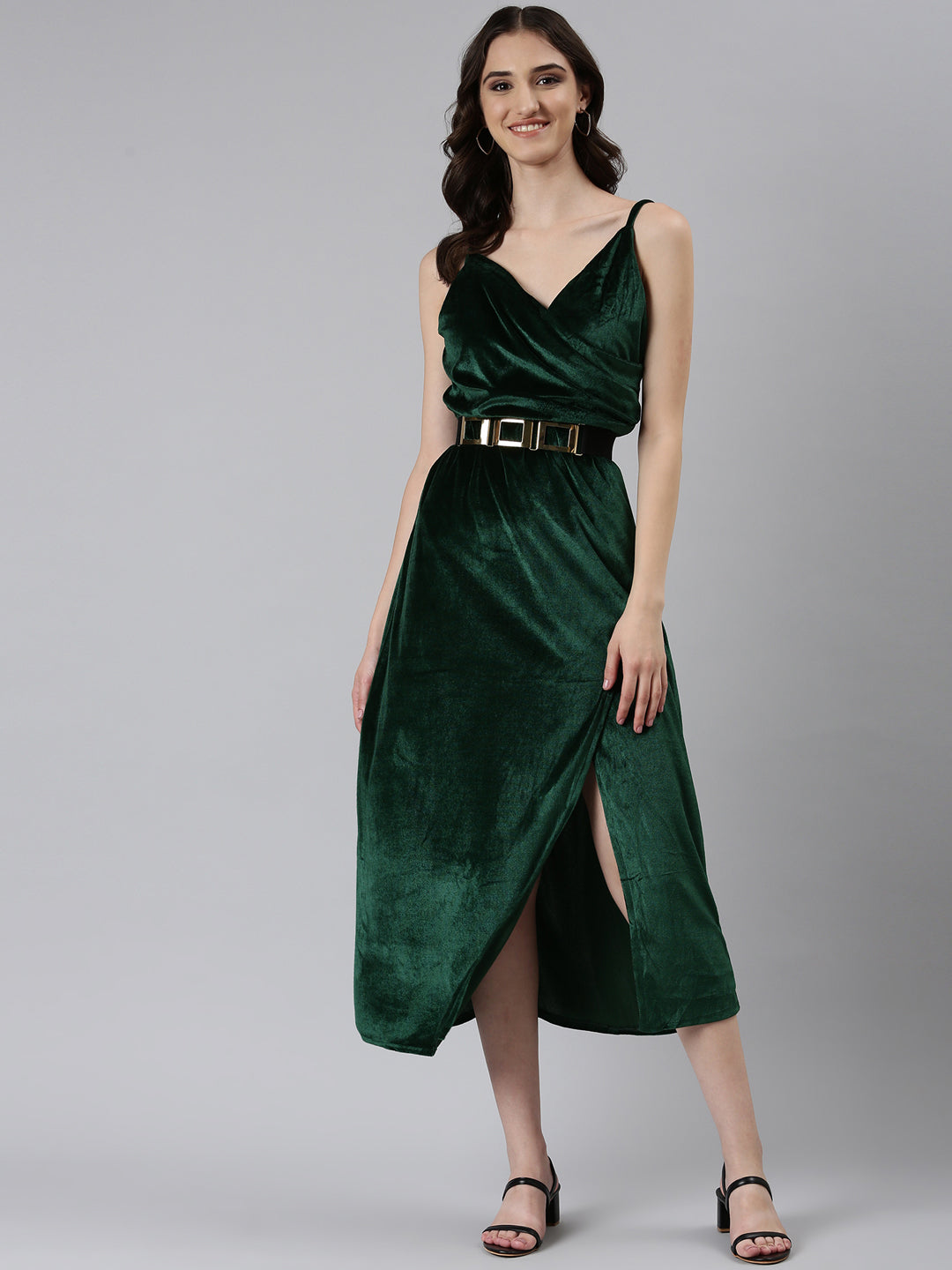 Women Green Solid A-Line Dress