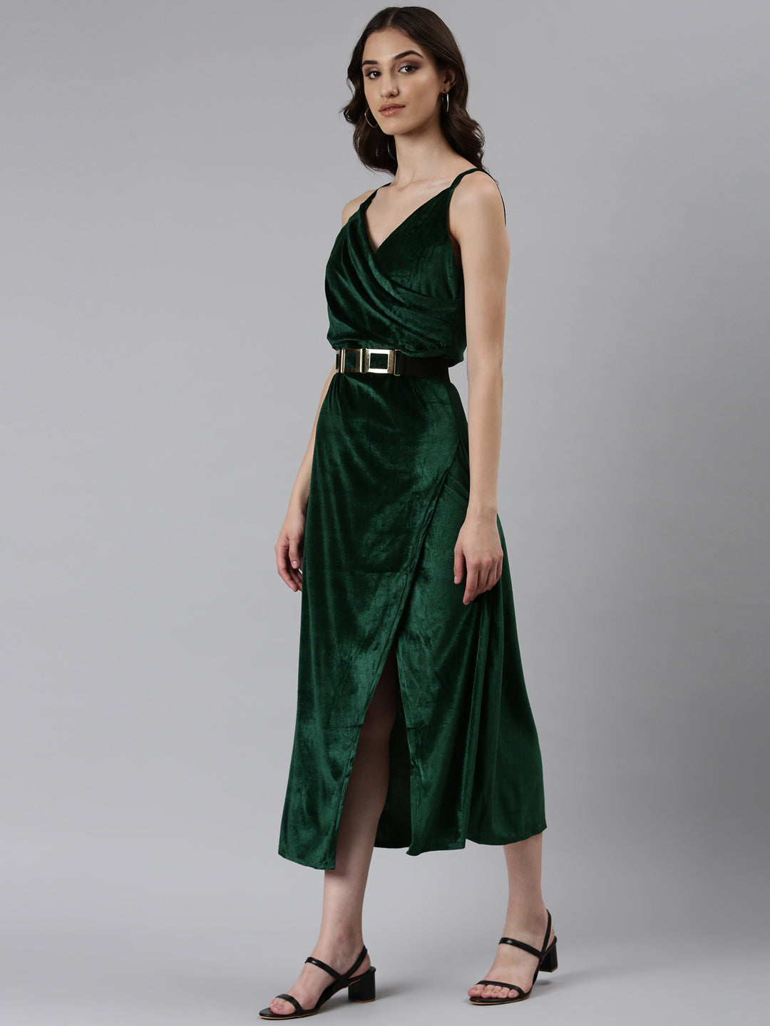 Women Green Solid A-Line Dress