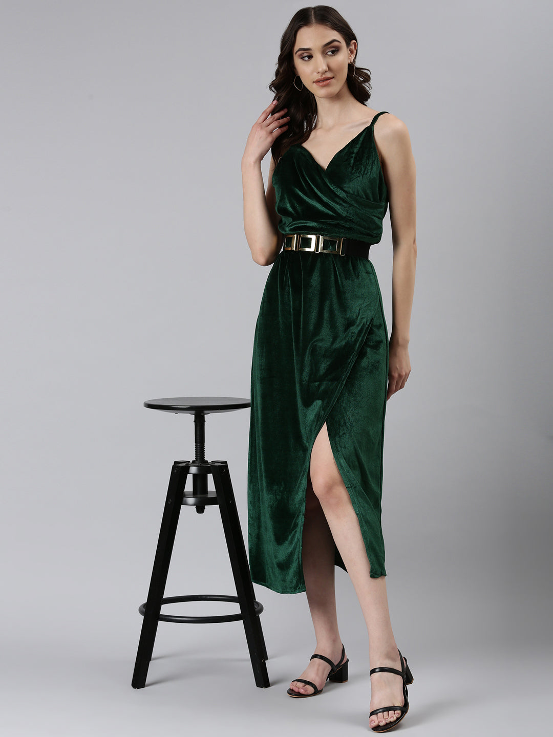 Women Green Solid A-Line Dress