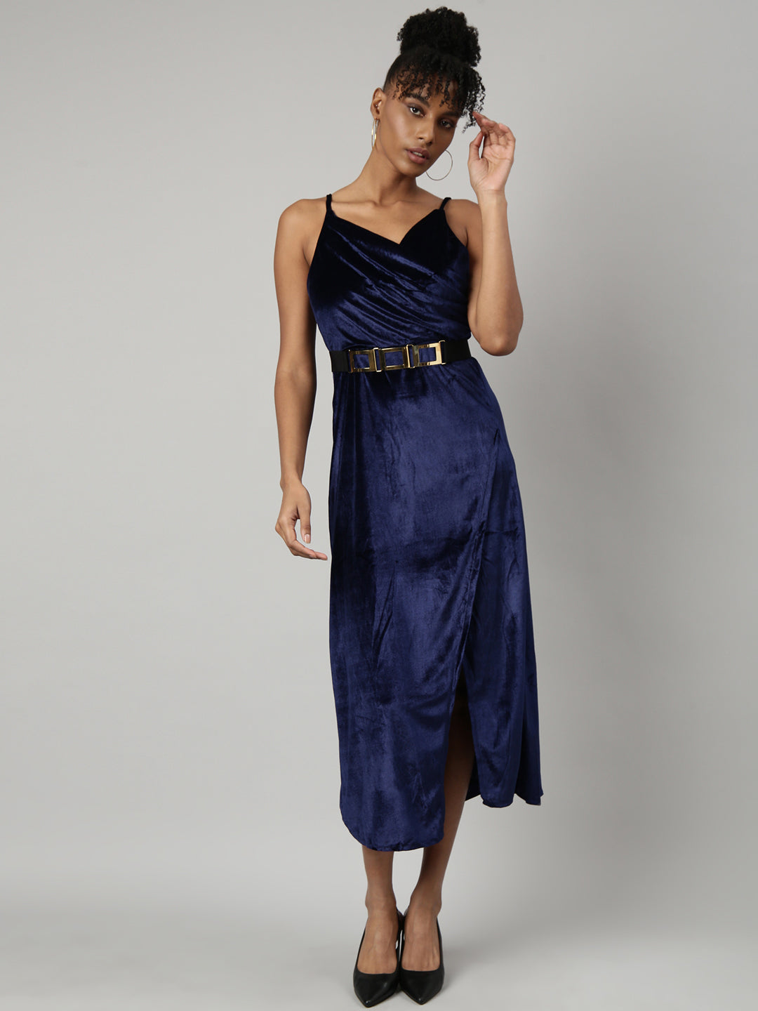 Women Navy Blue Solid A-Line Dress